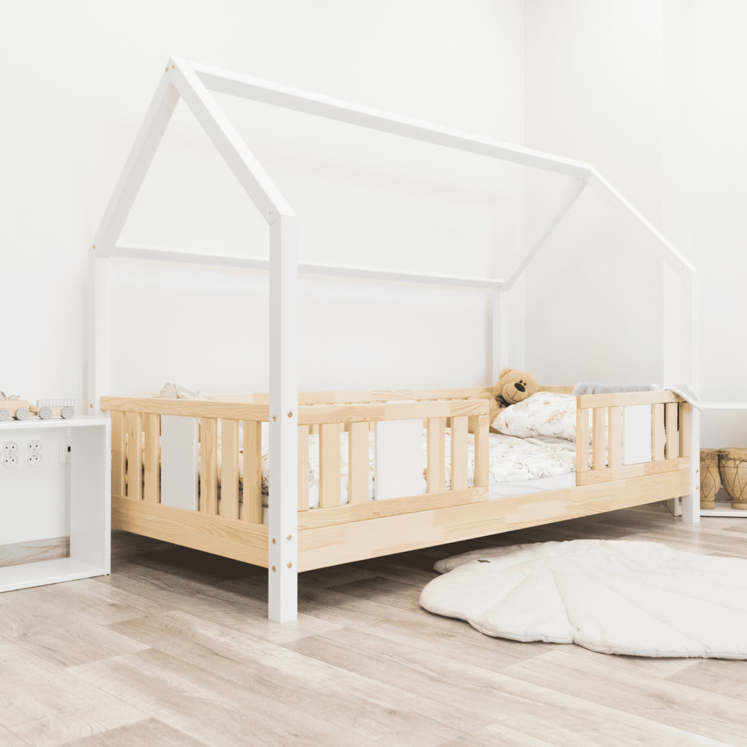 Wygodne łóżko pojedyncze z drewna sosnowego